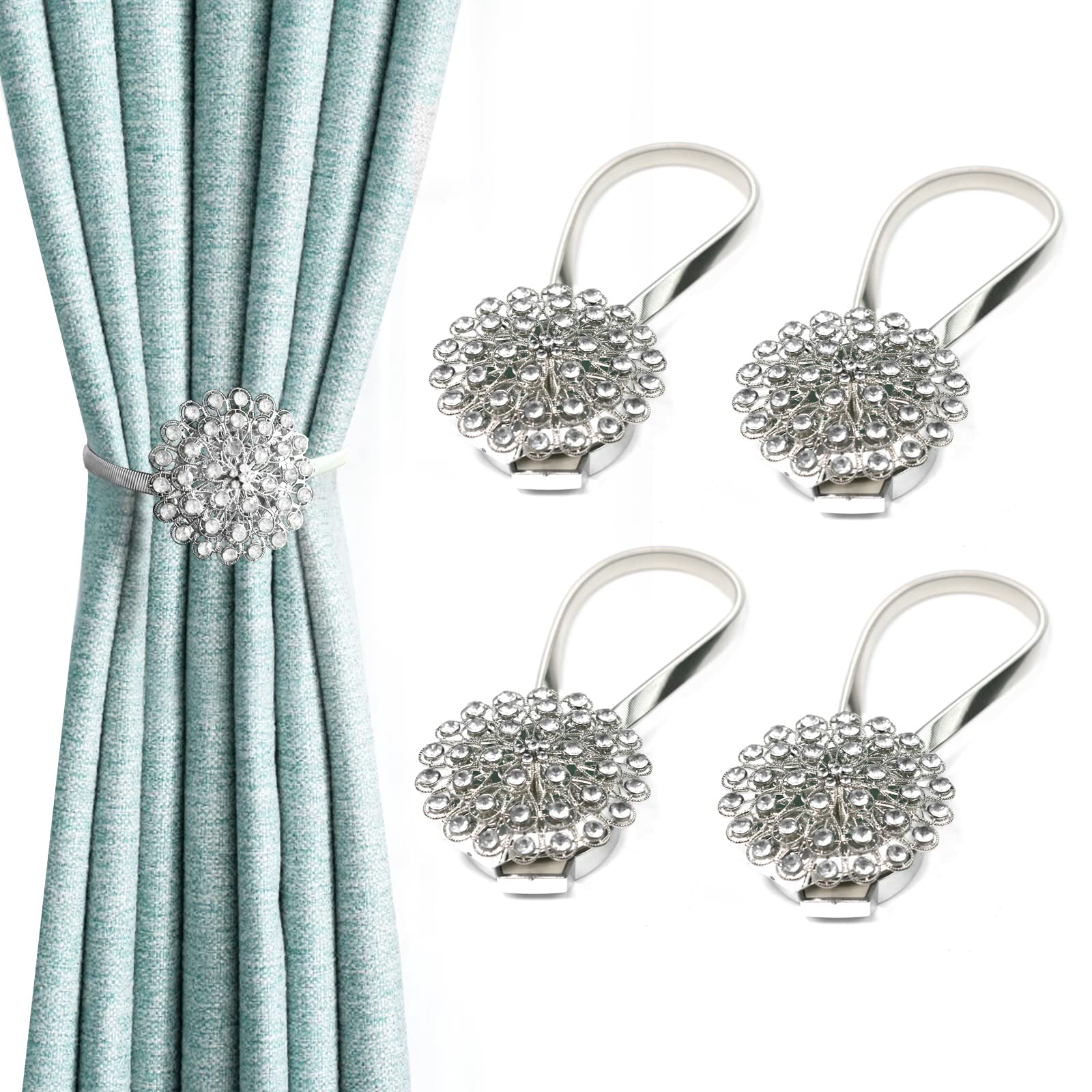Photo 1 of 4 Packs Curtain Magnetic Buckle Spring Window Decoration Curtain Tie Rope for Home Office Decoration (White)