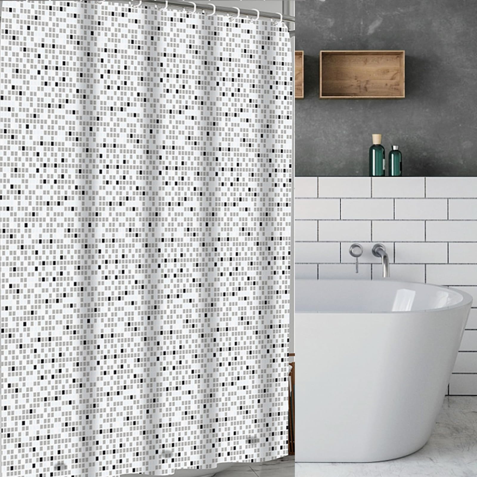 RONGZUBAT Shower Curtain Mould Proof 180x180cm,ECO Shower Curtain Solid Grey PEVA Waterproof Heavy Duty Bathroom Curtains with 3 Magnets,12 Plastic Hooks Quick-Drying Washable Bath Home Decor