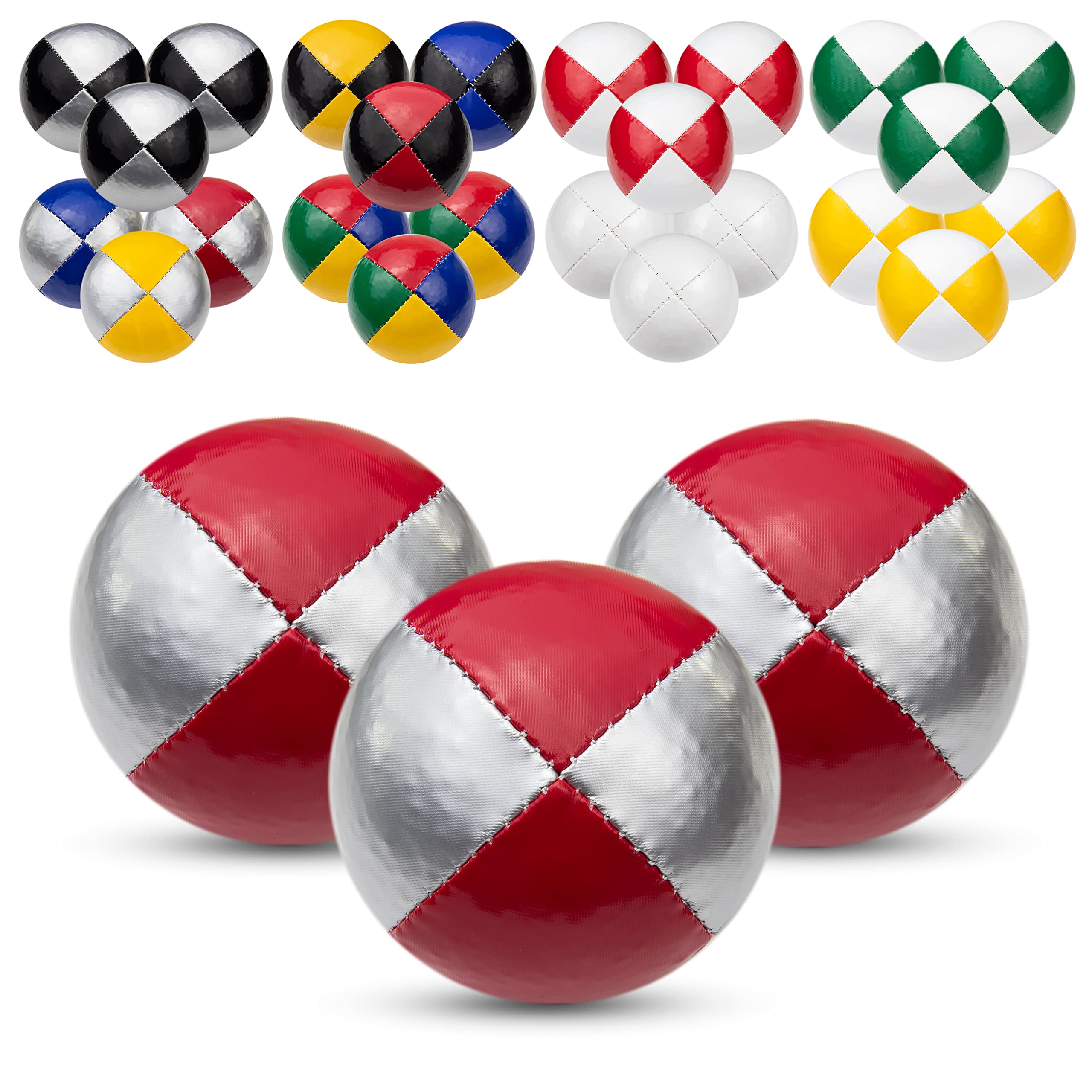 Juggle Dream 3x Pro Thud Juggling Balls - Set of 3 Professional Juggling Balls with Free Online Learning Video, Perfect for Beginners and Experts (Silver/Red) — image 1