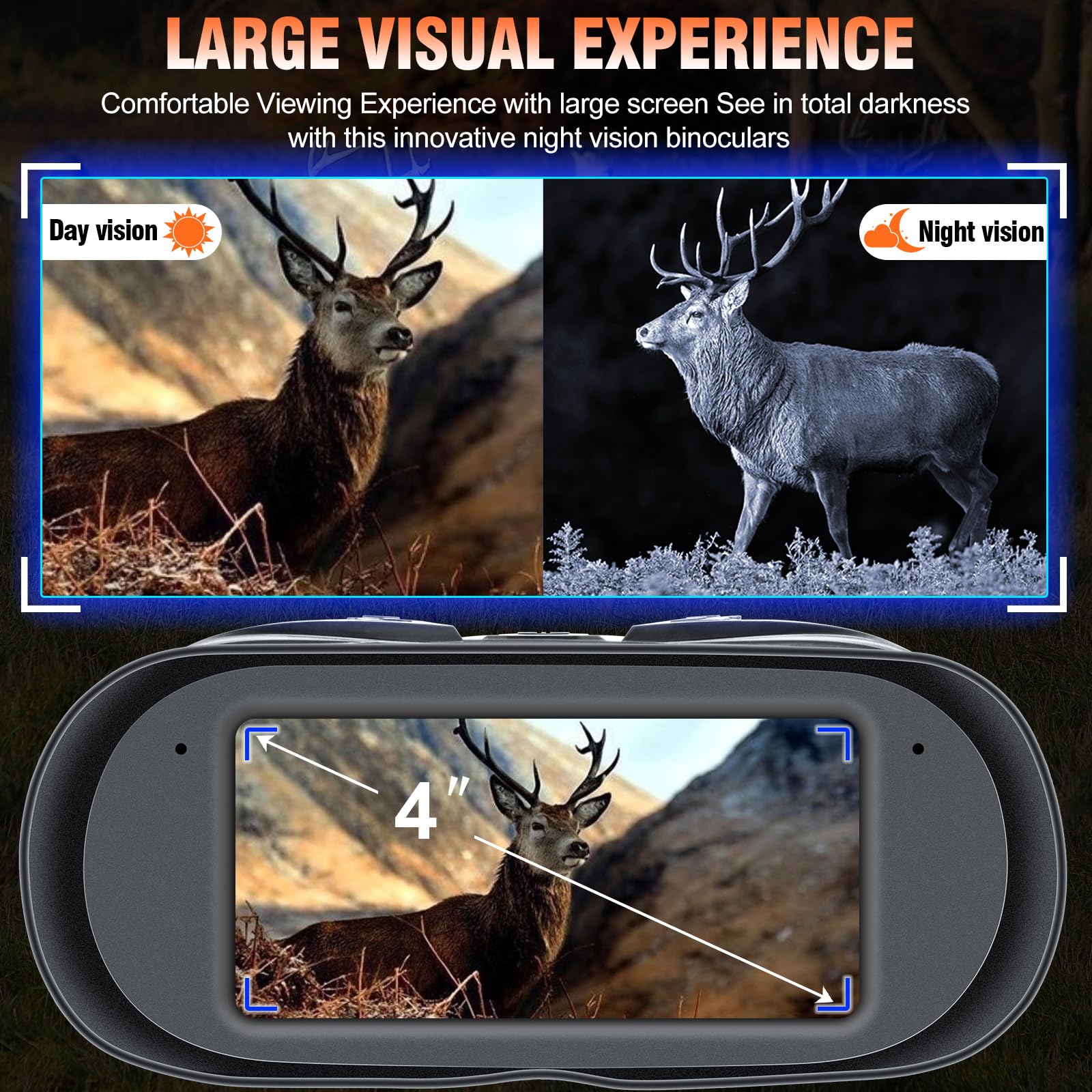 Nachtsichtgeräte,Dowesyeen Nachtsichtgerät 7000mAh Ricaricable Wiederaufladbare, 5 X 42MM Digitalzoom Nachtsicht 800M,4 Stufen IR Fernglas mit Nachtsicht für Jagd/Outdoor