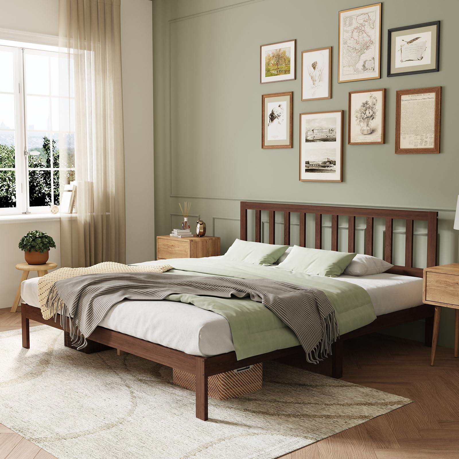 Photo 1 of **MISSING PARTS***Novilla 12 Inch King Size Bed Frame Solid Wooden King Bed Frame and Headboard, King BedFrames with Classic Headboard, No Box Spring Needed, Easy Assembly, Walnut