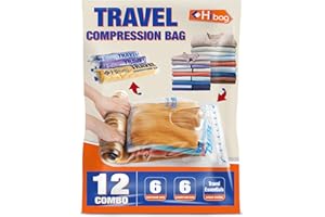 HIBAG 12 Compression Bags for Travel Essentials, Vacuum Packing Space Saver Bags for Cruise Accessories (12-Travel)