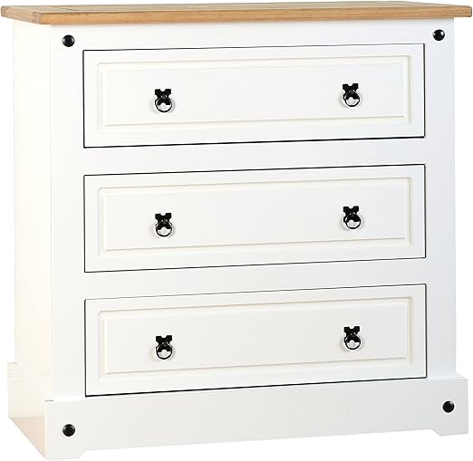 Seconique Corona 3 Drawer Chest White Distressed Waxed Pine