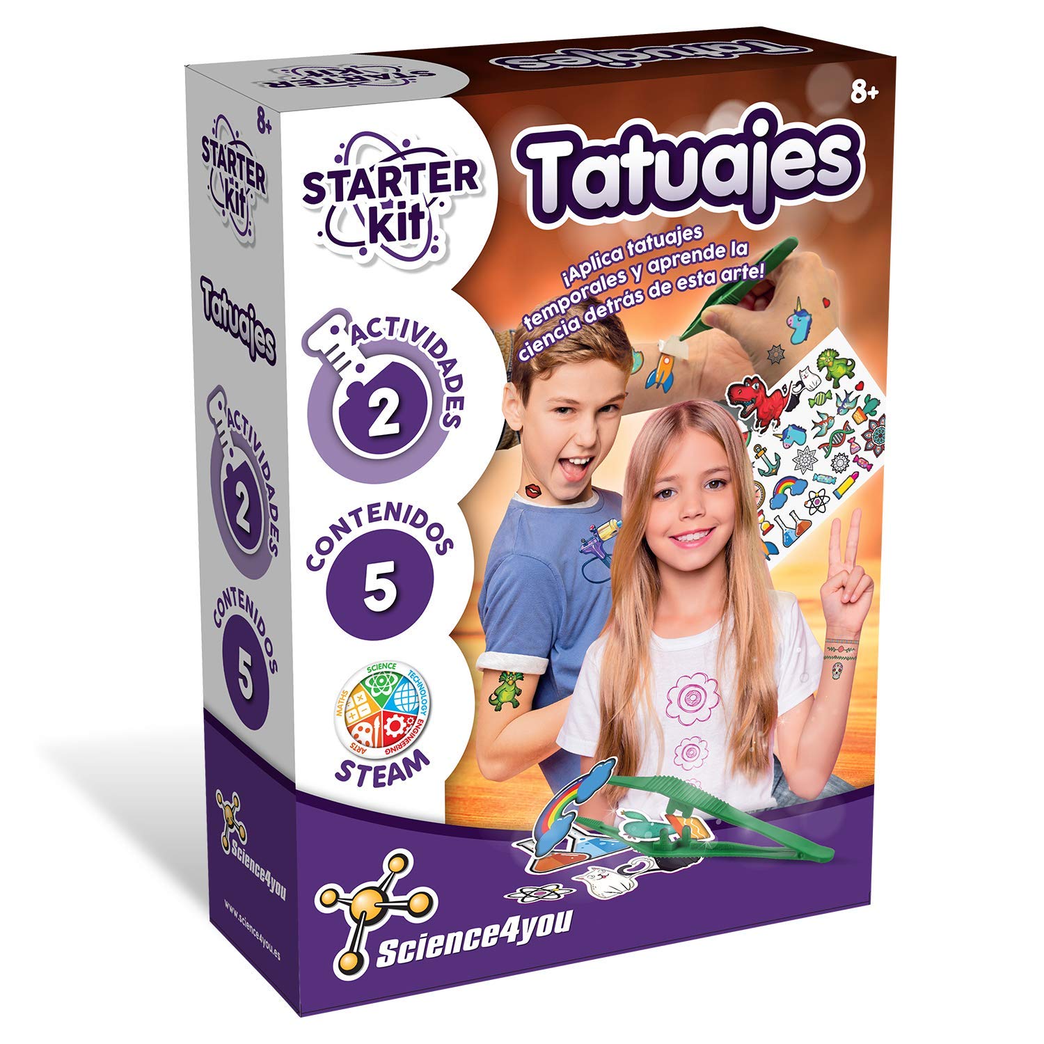 Science4you Starter Tattoo Kit - Scientific and Educational Toy, Multi8 Years (80002586), Multi, 790 g