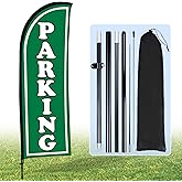 Hahafelt Parking Feather Flag Set 7 ft Tall Parking Advertising Banner Flag with Shop Feather Pole Kit and Ground Stake and Portable Bag for Business Promotion Outside Event (Green)