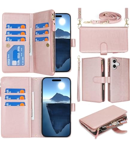 Furiet Wallet Case For IPhone 15 Plus 6.7 Inch With Wrist Shoulder Strap Card Holder Ring Flip Zipper 6 Card Slots RFID Phone Cover For I-Phone 15 IPhone15Plus 5G I I15
