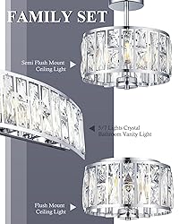 Semi Flush Mount Ceiling Light, 12 Inch Crystal