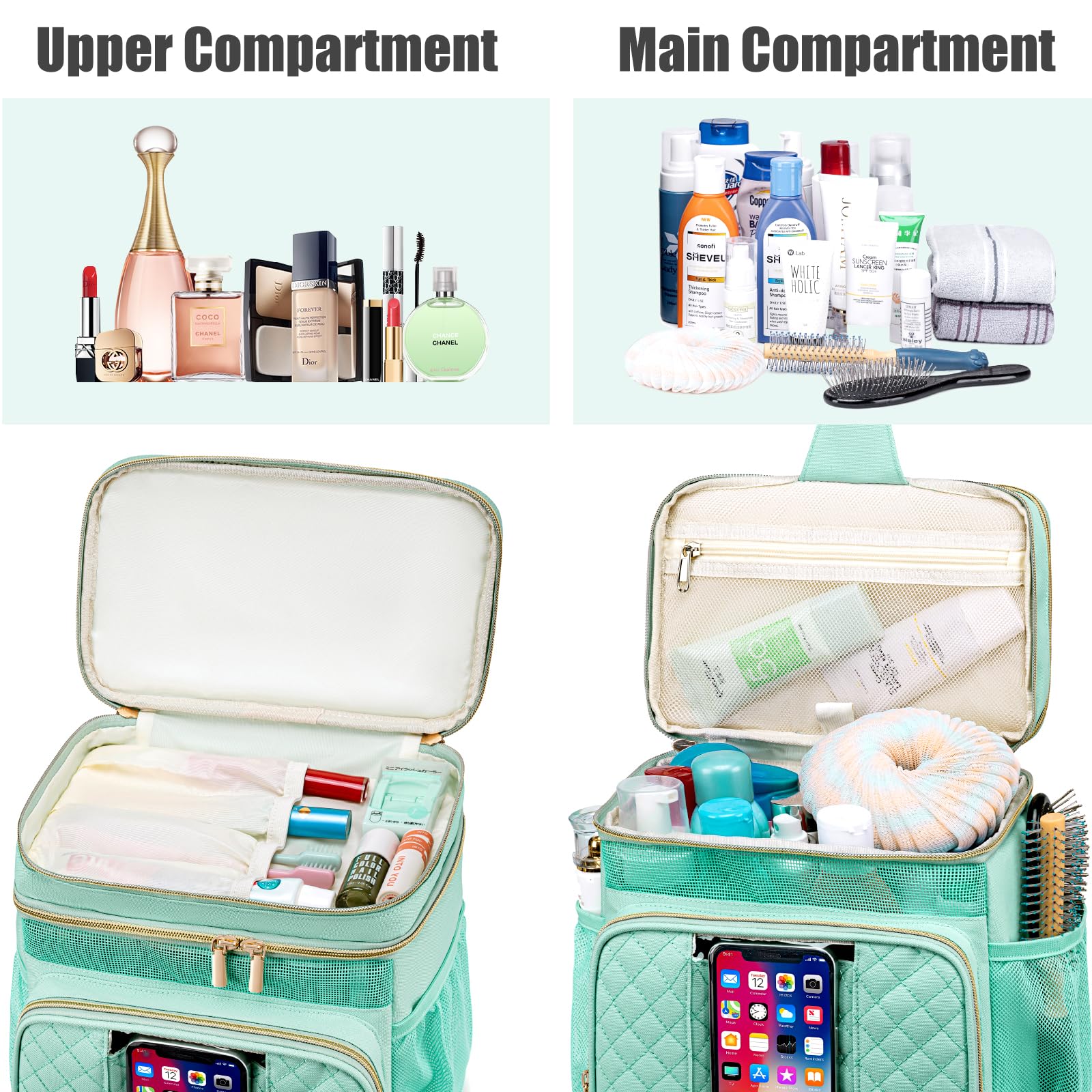 Tealari Large Toiletry Bag for Women Men,Bathroom Bag,Water Resistant Shower Bag,Makeup Bag,Portable Shower Caddy for College Dorm,Hanging Travel Toiletry Bag with Transparent Waterproof Phone Pocket