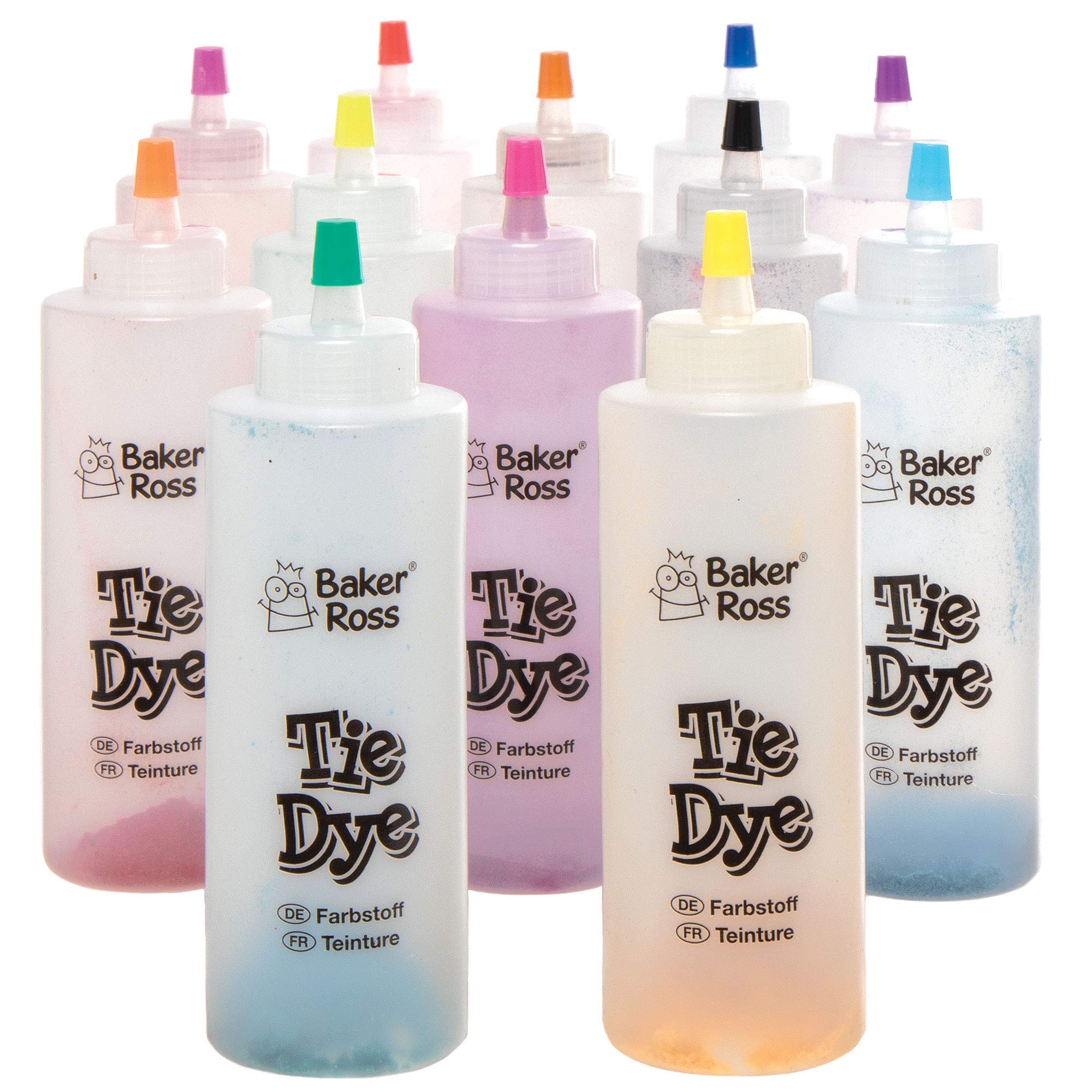 Baker Ross AX109 tie dye set - 12 pack colourful dyes for painting arts and crafts projects