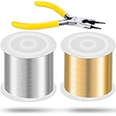 Mudder 2 Rolls Wire for Jewelry Making and Pliers Silver Craft Tarnish Resistant Jewelry Beading Wire for DIY Craft Making Supplies (Gold,Silver,20 Gauge)