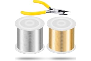 Mudder 2 Rolls Wire for Jewelry Making and Pliers Silver Craft Tarnish Resistant Jewelry Beading Wire for DIY Craft Making Supplies (Gold,Silver,20 Gauge)