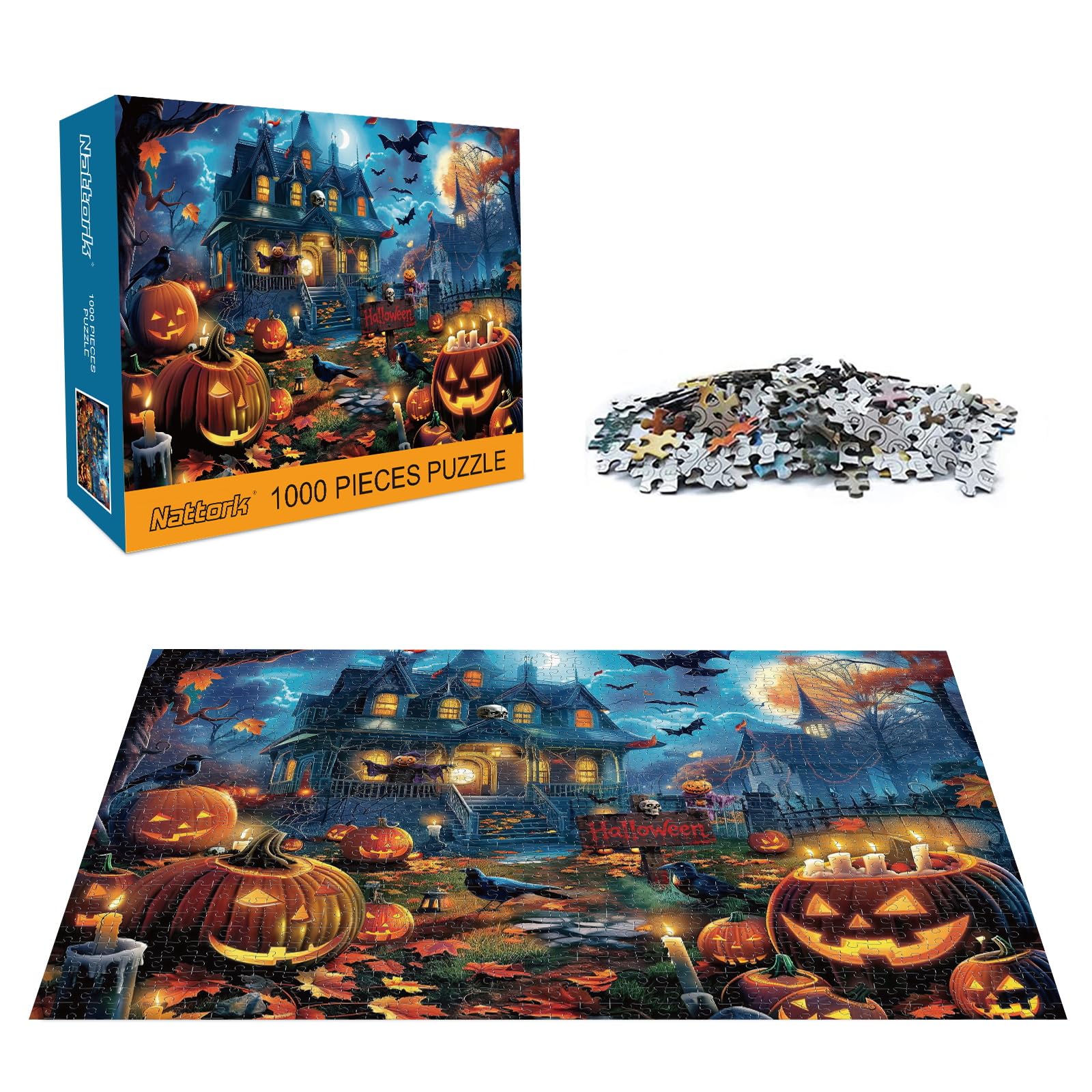 Nattork Jigsaw Puzzle 1000 Pieces for Adults, Halloween Haunted House,Challenging Adult Puzzles for Halloween Decor & Gift