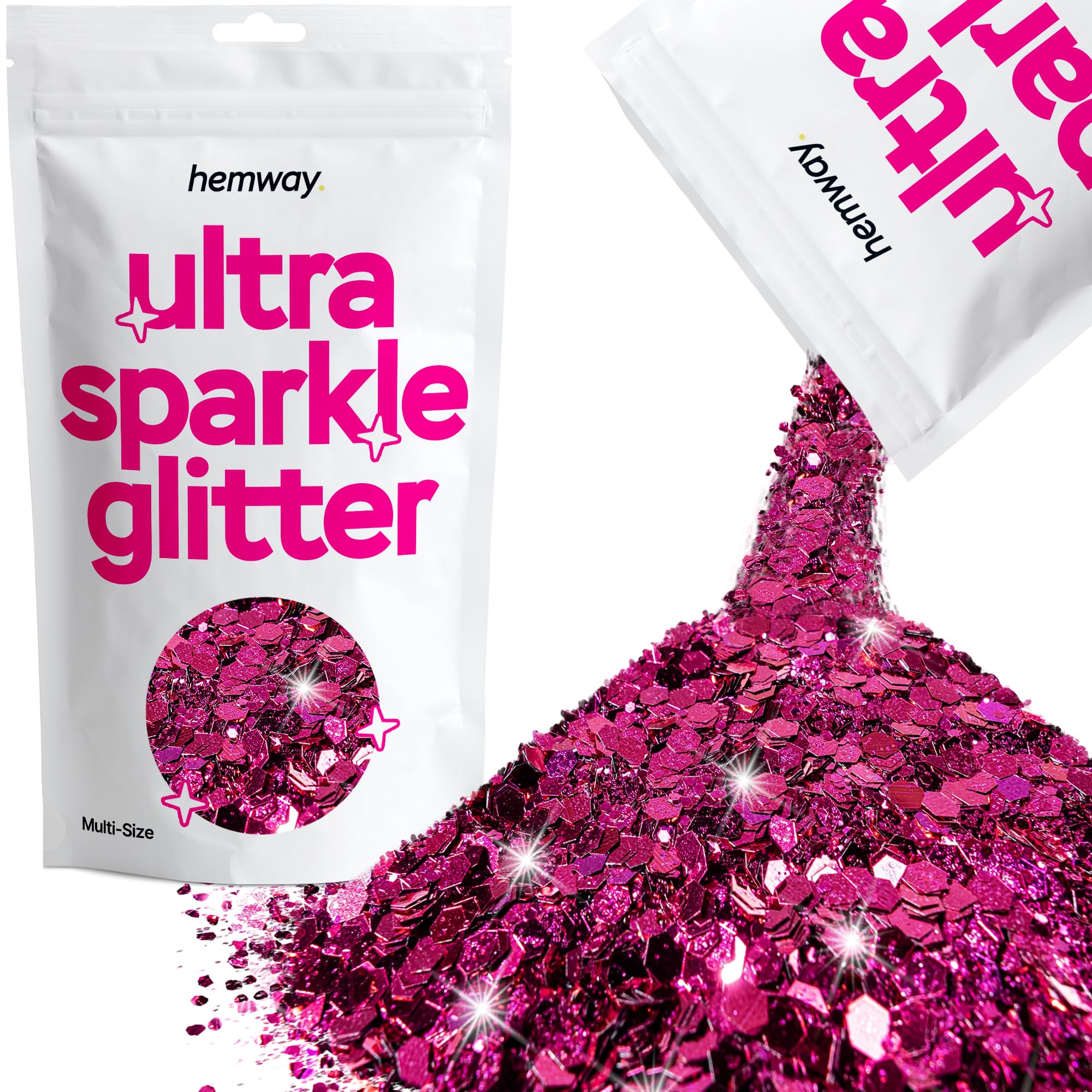 Hemway Ultra Sparkle Glitter Dark Rose Pink 100g Multi Size | Glitter for Arts & Craft, Makeup, Nail Art, Crafting, Card Making, Sparkle Decoration