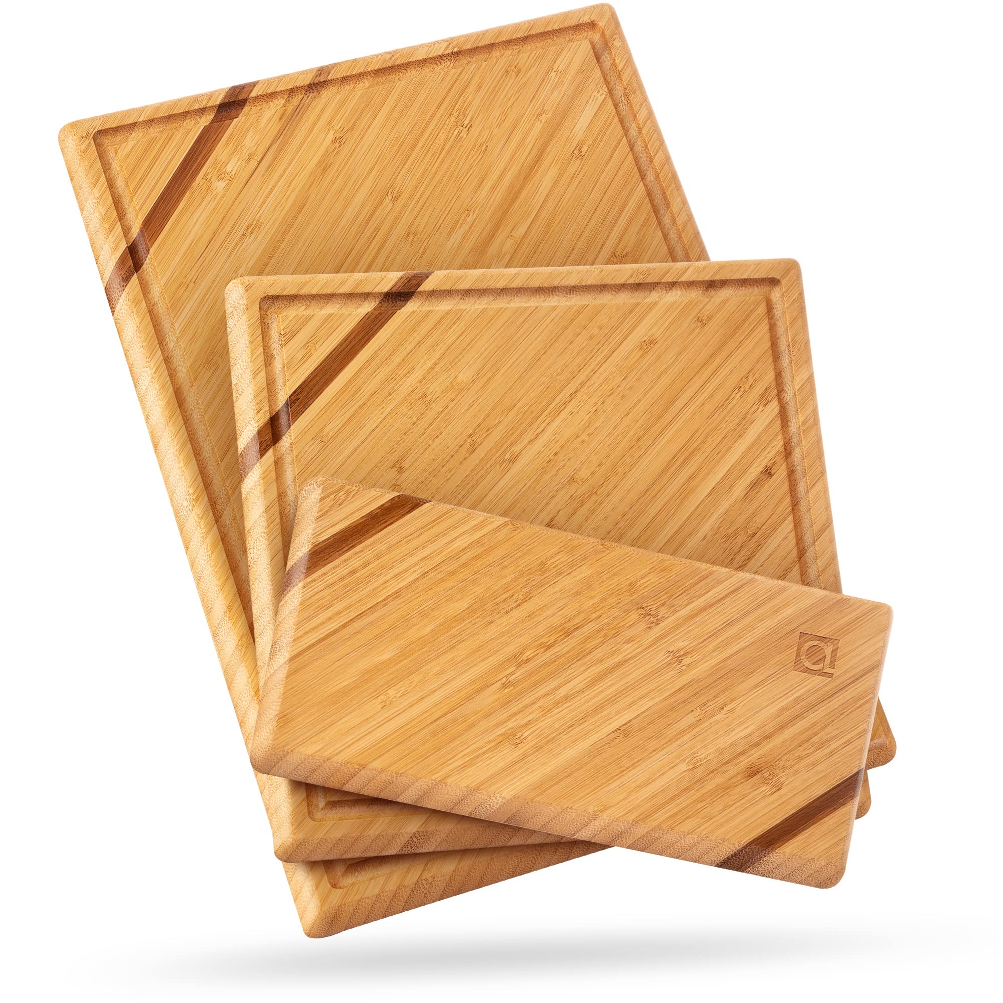 Chorus Bamboo Chopping Boards Set with Juice Groove (Set of 3) - Luxury Organic Wood Chopping Board for Kitchen, Wooden Cutting Board for Meat (Butcher Block), Vegetables (Premium Chic Bamboo)