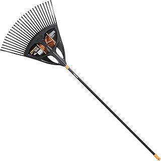 Fiskars Laubbesen, 27 Zinken, Breite: 65 cm, Kunststoff-Zinken/Aluminium-Stiel, Schwarz/Orange, XL, Solid, 1015645