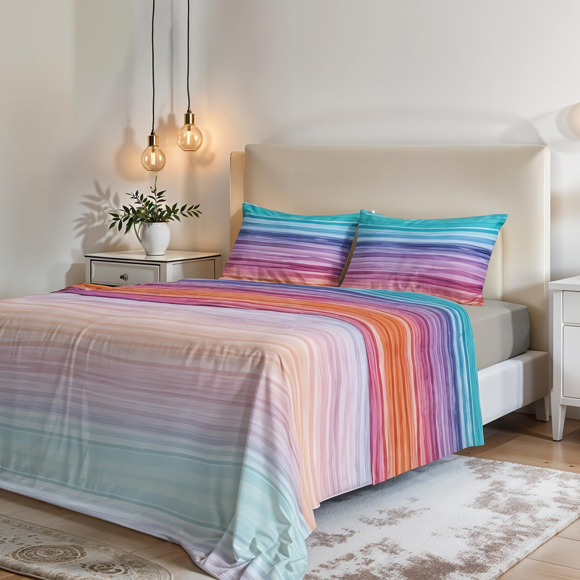 MB HOME ITALY “Fantasy” Bed Sheets Set, Double, Rainbow