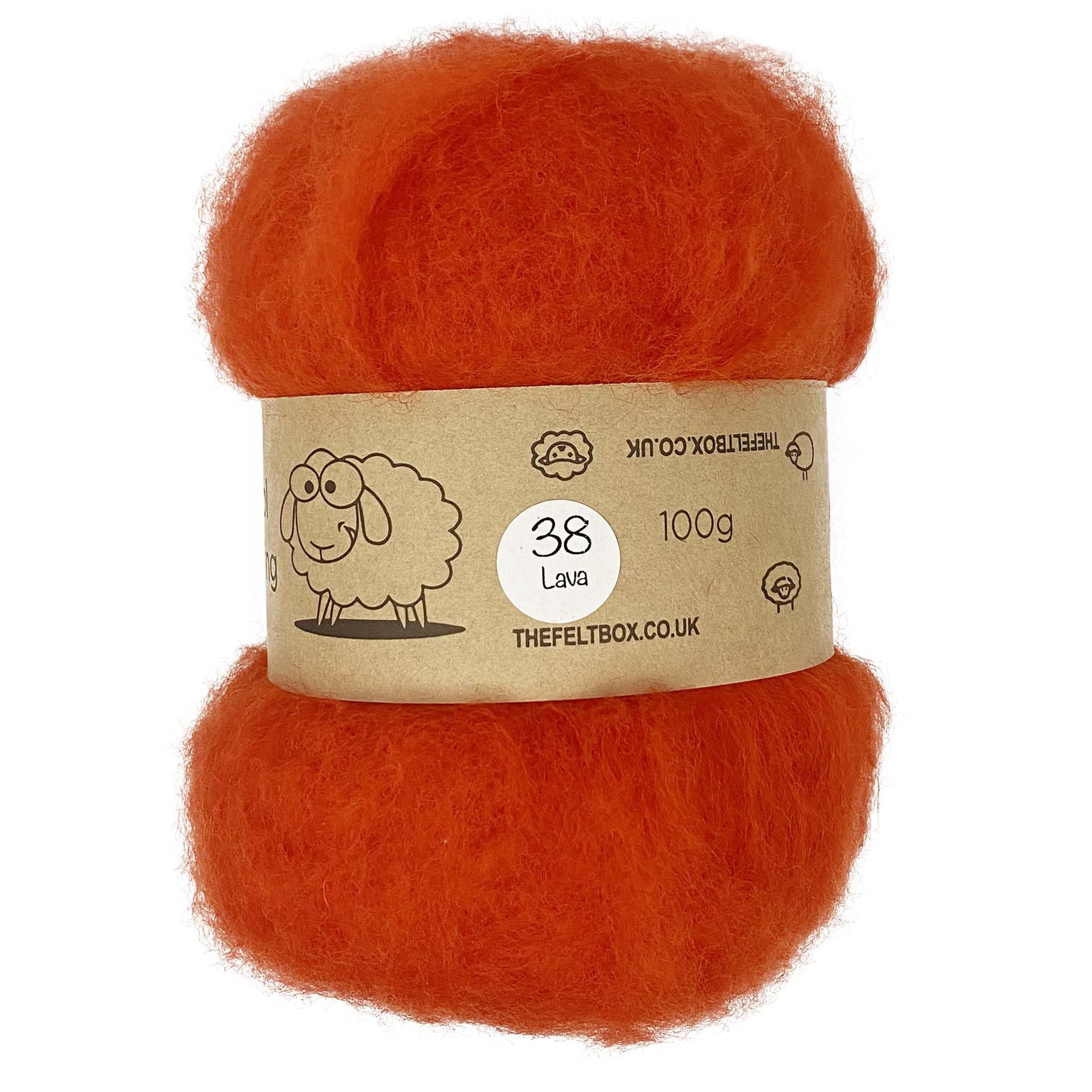 The Felt Box Needle Felting Wool Carded Batting : Short Coarser Mixed Together Fibres, Use as Core or Finish Wool 100 g | 3.5 oz- Lava #38
