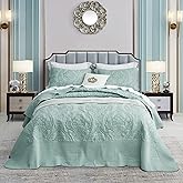 CHIXIN Oversized Bedspread Coverlet Set King Size - Lightweight Bedding Cover - Beautiful Stitching - 5 Piece Reversible Bedspread - Gorgeous Damask Paisley Pattern (King, Seaglass)