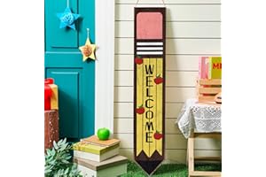 Chitidr Welcome Back to School Porch Sign 42'' Back to School Banner Welcome Banner Porch Decor Wood Supplies Sign with Lanyard for Classroom Party Office Front Door Bulletin Board Decorations