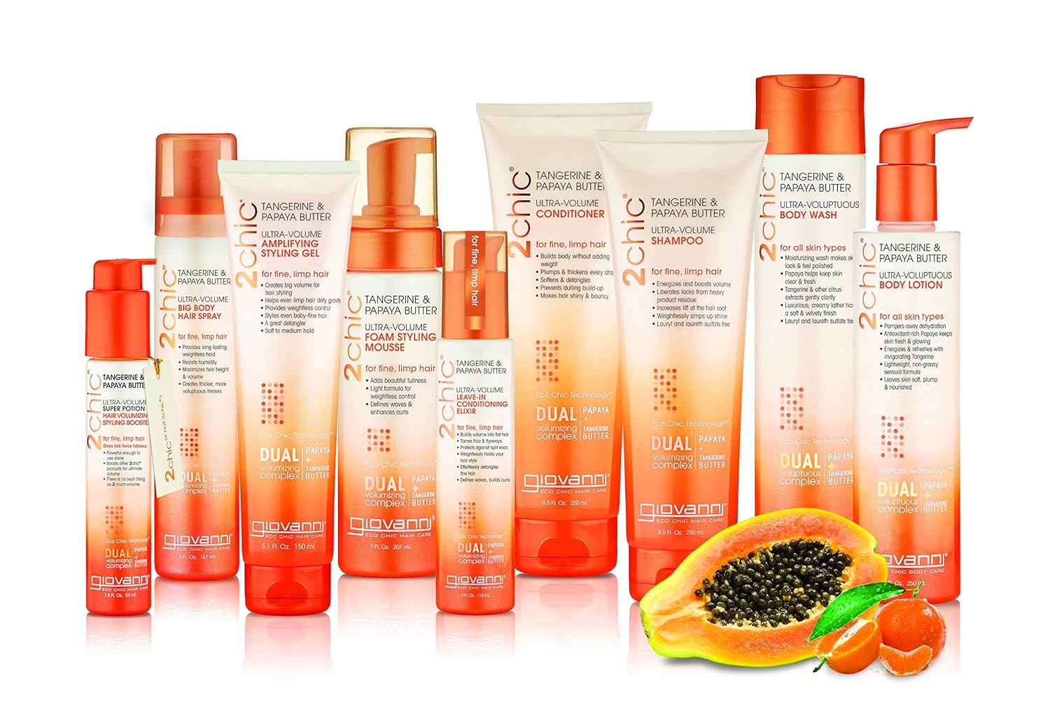 GIOVANNI 2chic Ultra Volume Foam Styling Mousse, 7 oz. Daily Volumizing Formula with Papaya & Tangerine Butter, Promotes Weightless Control for Fine Limp Thin Hair, No Parabens, Color Safe (Pack of 1) : Beauty