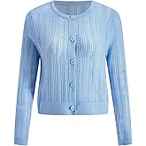 winkbay Women's Button Down Crochet Cardigans Lightweight Crew Neck Cropped Sweater Outerwear