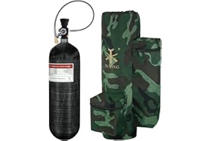 TUXING 4500psi 6.8L/414ci Carbon Fiber Paintball HPA Air Tank with PCP Air System Dual Gauge Valve and Carrier Bag