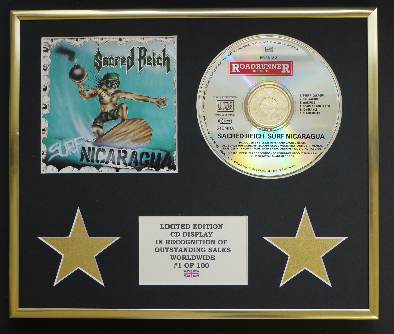 SACRED REICH/CD DISPLAY/LIMITED EDITION/COA/SURF NICARAGUA