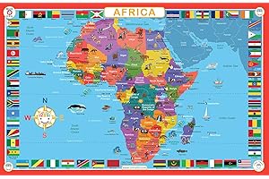 Tot Talk Map of Africa Kids Educational Placemat - Part of Our World Placemats for Kids Collection with Activities on The Back - Waterproof, Washable Childrens Placemats - Made in The USA