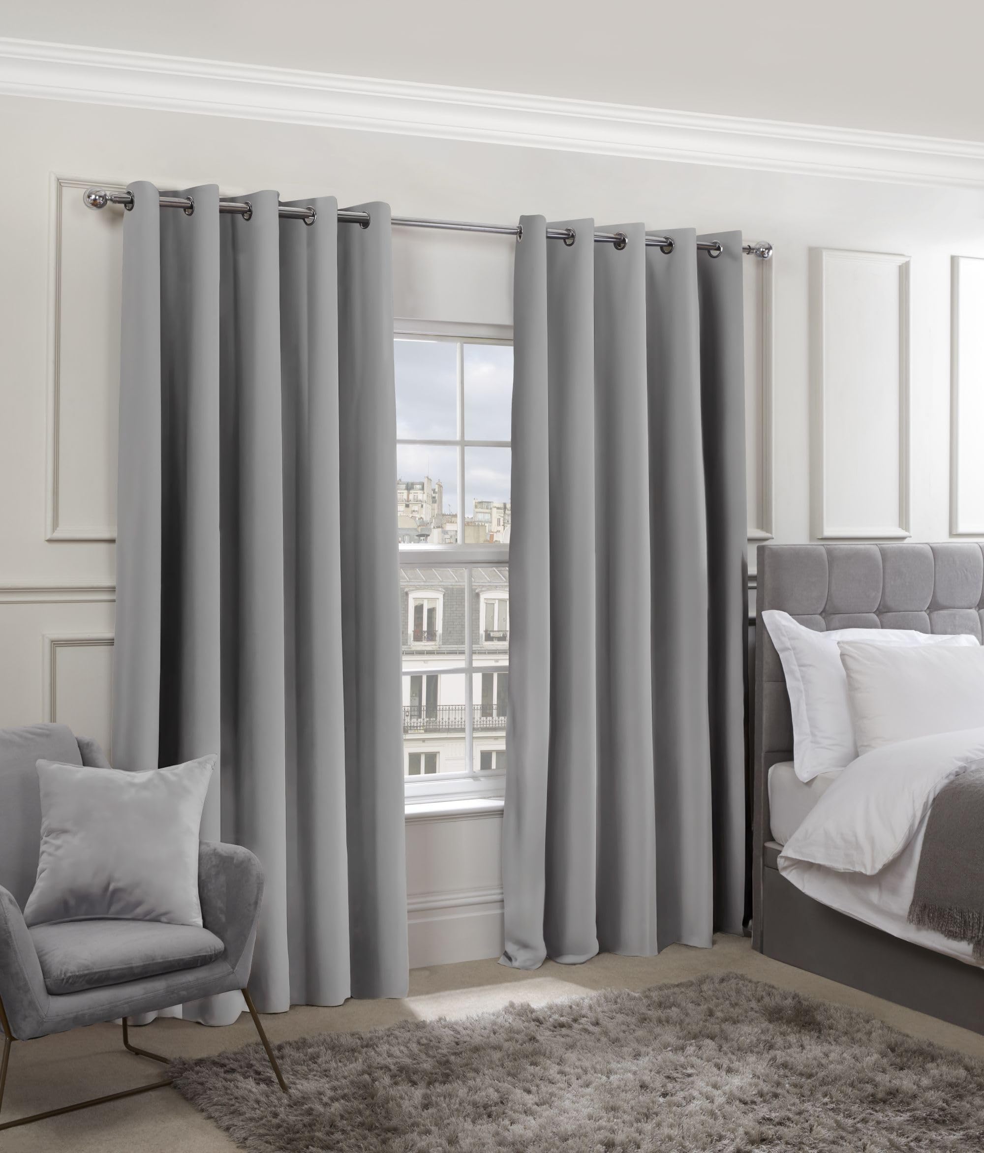 Emma Barclay – Blackout Curtains for Bedroom Living Room Thermal Insulated Woven Eyelet Blackout Curtains Cali Collection (66” x 72” Inch)(Silver)