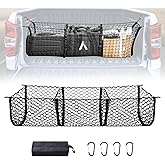 BUMBEE Heavy Duty Mesh Cargo Net 3 Pocket Trunk Bed Storage for 2005-2024 Toyota Tacoma Car, SUV, Pickup Truck Bed with Metal Carabiners Storage Bag(46x14x17Inch)