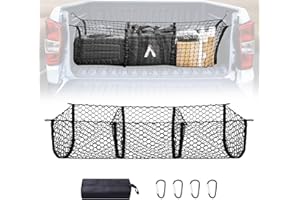 BUMBEE Heavy Duty Mesh Cargo Net 3 Pocket Trunk Bed Storage for 2005-2024 Toyota Tacoma Car, SUV, Pickup Truck Bed with Metal Carabiners Storage Bag(46x14x17Inch)