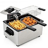 Pukomc Deep Fryer With Basket 4.5L Adjustable Temp,Removable Oil Container | Stainless Steel,3 Baskets,Removable Lid ,Easy Clean,View Window &amp; Odor Filter,1800W,Perfect for Fried Chicken, Chips &amp; More