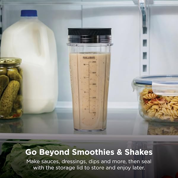 NINJA NUTRI-PLUS PERSONAL BLENDER | COMPACT PUSH TO BLEND | MAKE FROZEN DRINKS, SMOOTHIES, SAUCES & MORE | WITH (3) 20 OZ. TO-GO CUPS, (2) SPOUT-LIDS & (1) STORAGE-LID | 900 PEAK WATT | SILVER | BN301