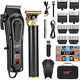 LQT® Men's Professional Hair Clippers Kit,Cordless & Corded Barber Clippers Set,Grooming Rechargeable Beard Trimmer with Adjustable Blade Black