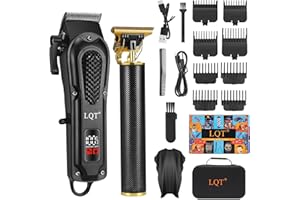 LQT® Men's Professional Hair Clippers Kit，Cordless & Corded Barber Clippers Set，Grooming Rechargeable Beard Trimmer with Adjustable Blade Black