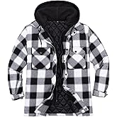 ZENTHACE Men's Thicken Plaid Hooded Flannel Shirt Jacket with Quilted Lined,Zipper&Snap