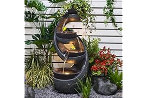 Tankana Outdoor Water Fountain Waterfall - Garden Fountains Bowls Artistry Modern Arc with Pump and LED Strip for Patio Yard Pool Home Decor,44 inches Tall
