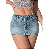 SOLY HUX Women's Summer Jean Skirts Y2k Bodycon Mini Denim Skirts with Pocket Streetwear