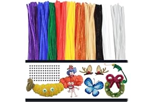 AHUIFT Upgraded 100PCS 10 Colorful Colors Pipe Cleaners Chenille Stems Bulk DIY Art Supplies Craft Bonus Googly Eyes Thicker Long Fuzzy Sticks Wires for Adults and Toddlers