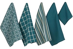 DII Assorted Woven Kitchen Set, Dishtowel, 18x28, Dishcloth, 13x13, Teal, 5 Piece