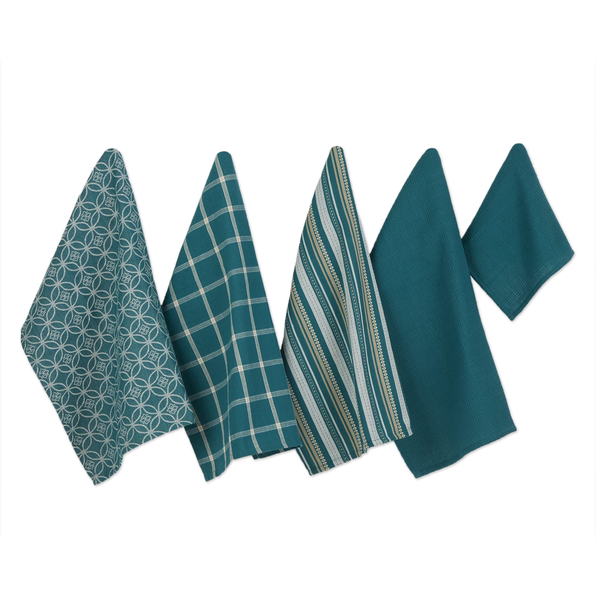 DII Assorted Woven Kitchen Set, Dishtowel, 18x28, Dishcloth, 13x13, Teal, 5 Piece