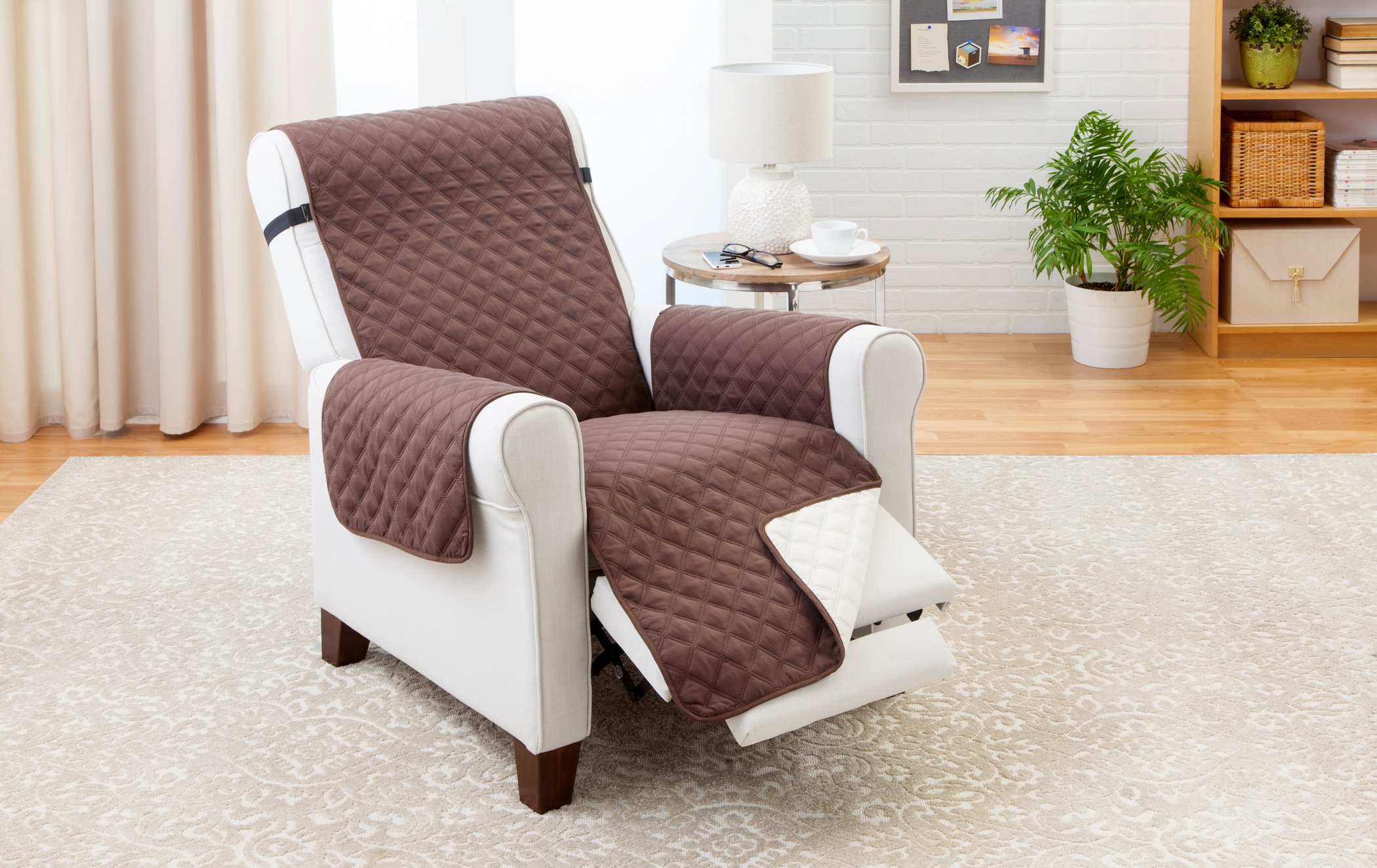 Microfiber Recliner Quilted Reversible Chair Arm Cover Protector Coffee ...