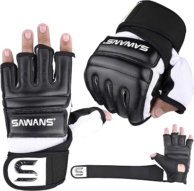 SAWANS Boxing Gloves Karate Mitts MMA Training Body Combat Gloves Black Medium