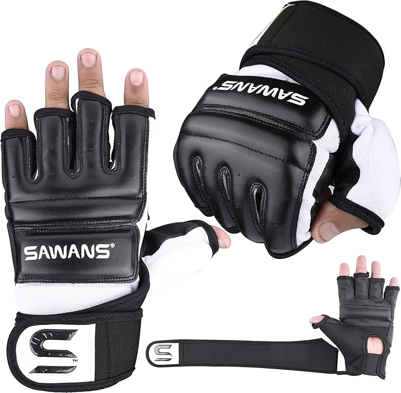 SAWANS Boxing Gloves Karate Mitts MMA Training Body Combat Gloves Black Medium