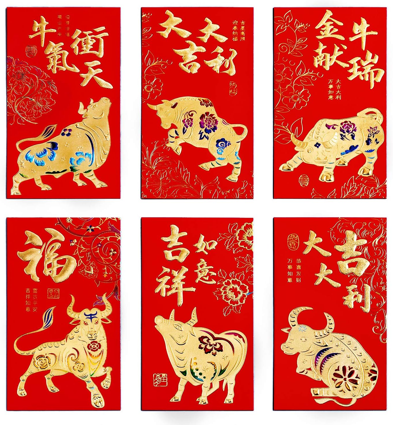ThxToms Chinese Red Envelopes, 2021 Chinese Ox Year Lucky Money Packets, Hong Bao, Colorful Cow Print Large 36Pcs