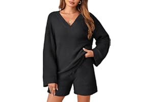 MEROKEETY Women's 2 Piece Outfits Fuzzy Fleece Sweater Set Long Sleeve Tops and Shorts Pajamas Set