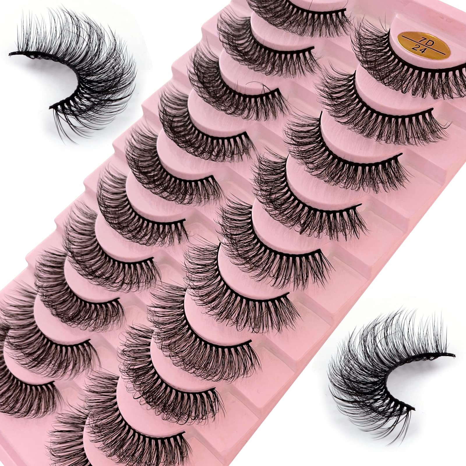False Eyelashes Russian Strip Lashes 10 Pairs Reusable Natural Look 7D Faux Mink Lashes Fluffy Volume Wispy Fake Eyelashes Handmade Thick Soft Long Dramatic Eyelashes for Makeup (7D24) โ image 1