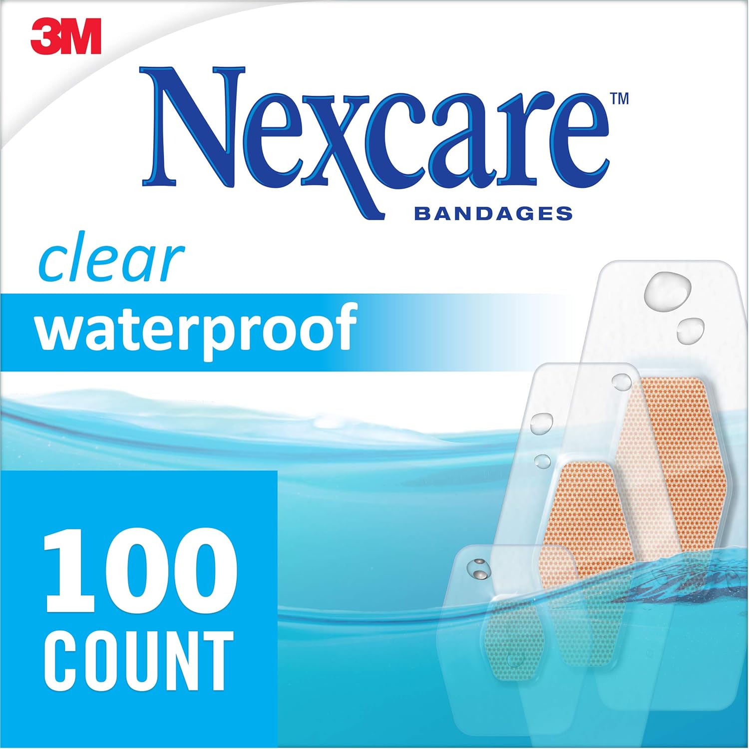 Nexcare Waterproof Bandages, Hypoallergenic, Family Pack, 100 Count, Assorted Sizes: Health & Personal Care