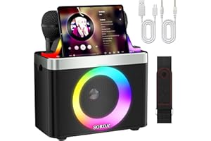 SORDA Karaoke Machine with 2 Wireless Microphones, Portable Speaker for Adults & Kids, PA System with Shoulder Strap & Party 