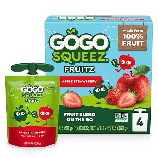 GOGO SQUEEZ APPLESAUCE AND FRUIT PUREE, APPLE STRAWBERRY,...